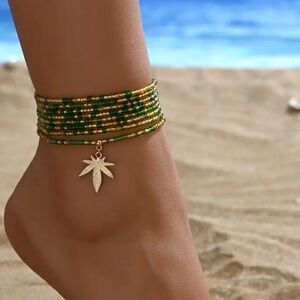 🍃 Handmade Chill Vibes: 2-Piece  Leaf Stackable Anklet Set 🍃